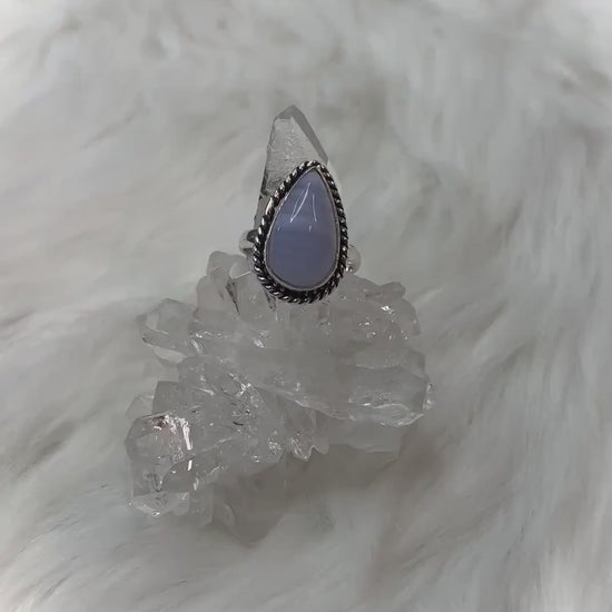 Elegant 925 Silver Blue Lace Agate Ring - Delicate Beauty and Tranquility