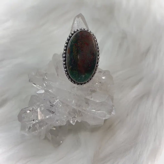 Mystical 925 Silver Dragon Bloodstone Ring - Strength and Vitality