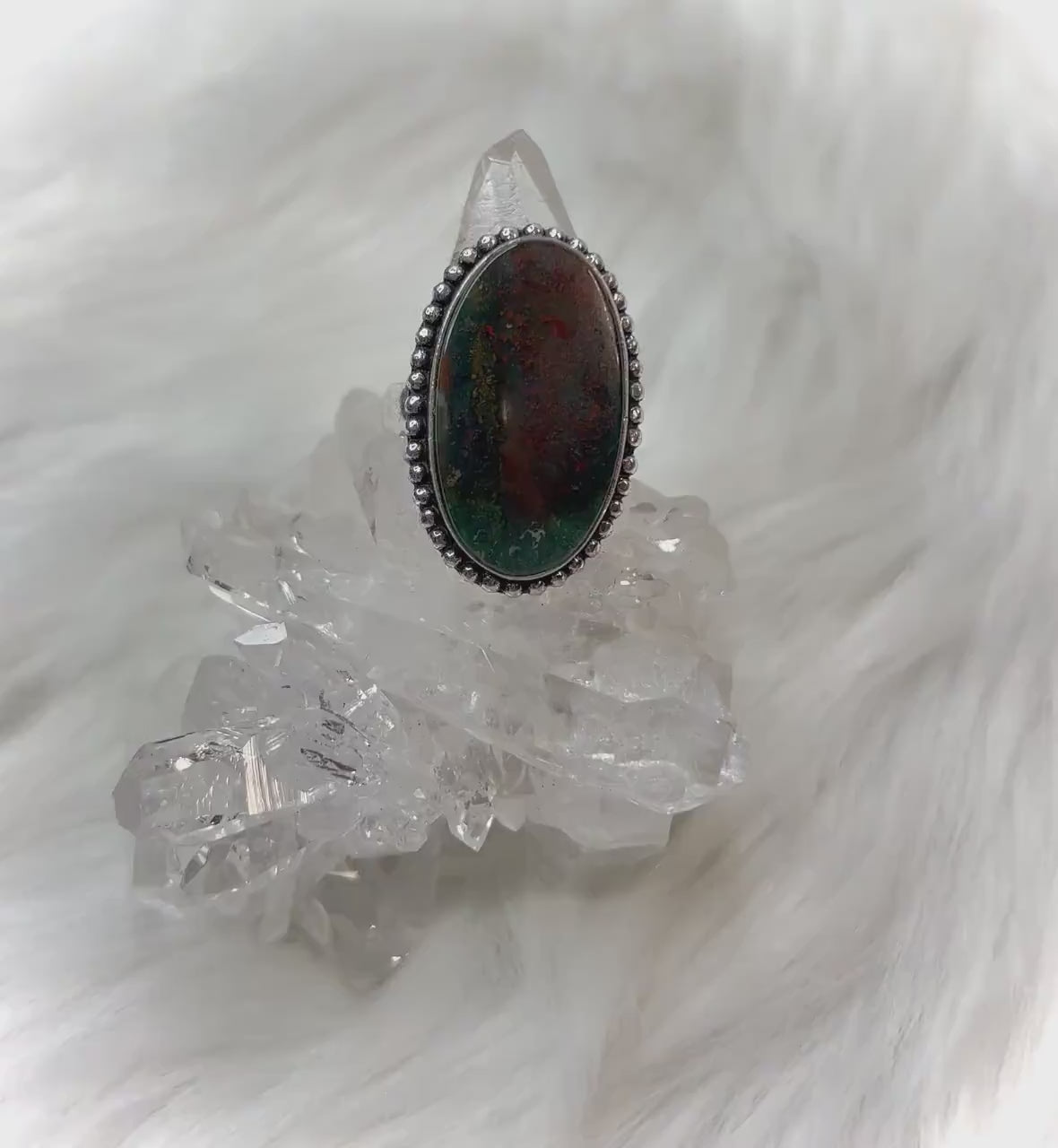 Mystical 925 Silver Dragon Bloodstone Ring - Strength and Vitality