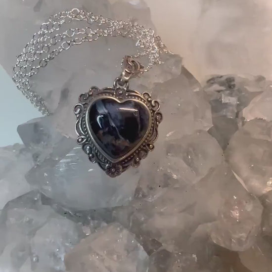 Eye Catching Vintage Style 925 Silver Heart Flashy Pietersite Pendant - Embrace Inner Strength and Clarity