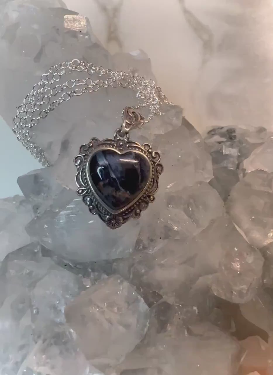 Eye Catching Vintage Style 925 Silver Heart Flashy Pietersite Pendant - Embrace Inner Strength and Clarity