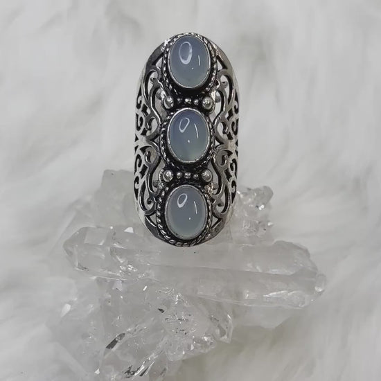 Aquamarine Witchy Aesthetic 925 Silver Filagree Ring - Bewitching Intuitions