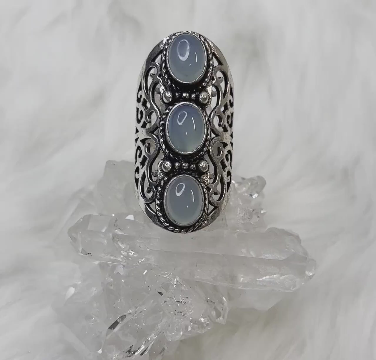 Aquamarine Witchy Aesthetic 925 Silver Filagree Ring - Bewitching Intuitions