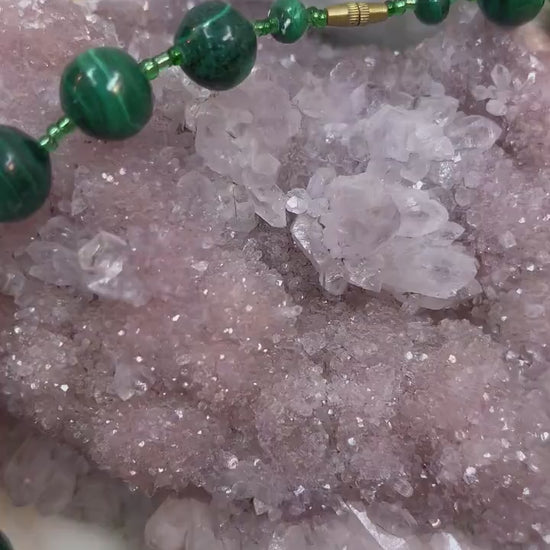 Malachite Hand-Knotted Tower Beaded Necklace - Emotional Healing and Well Being