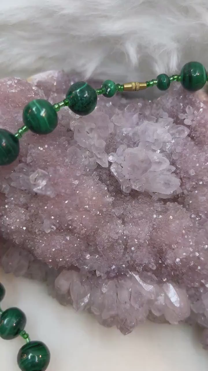 Malachite Hand-Knotted Tower Beaded Necklace - Emotional Healing and Well Being