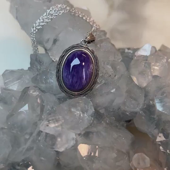 Mesmerizing 925 Silver Russian Charoite Pendant - Embracing Spiritual Transformation and Serenity