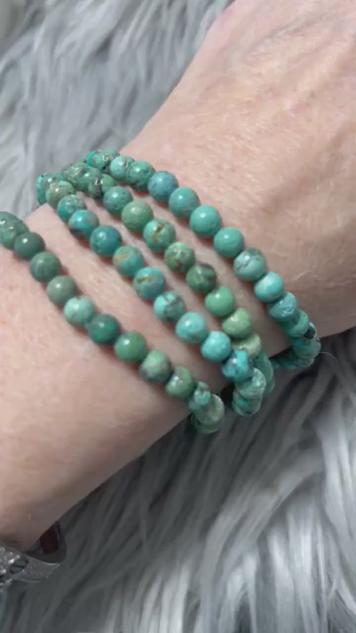 Turquoise Beaded Bracelet | Exquisite Genuine 4-5mm Hubei Turquoise beads for Emotional Balance & Creativity