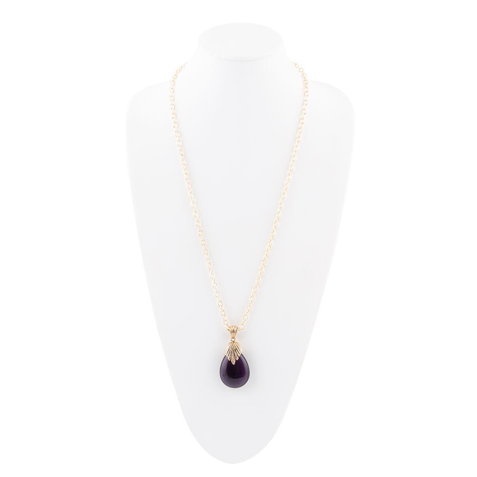 Purple Quartz Teardrop Golden Pendant Necklace