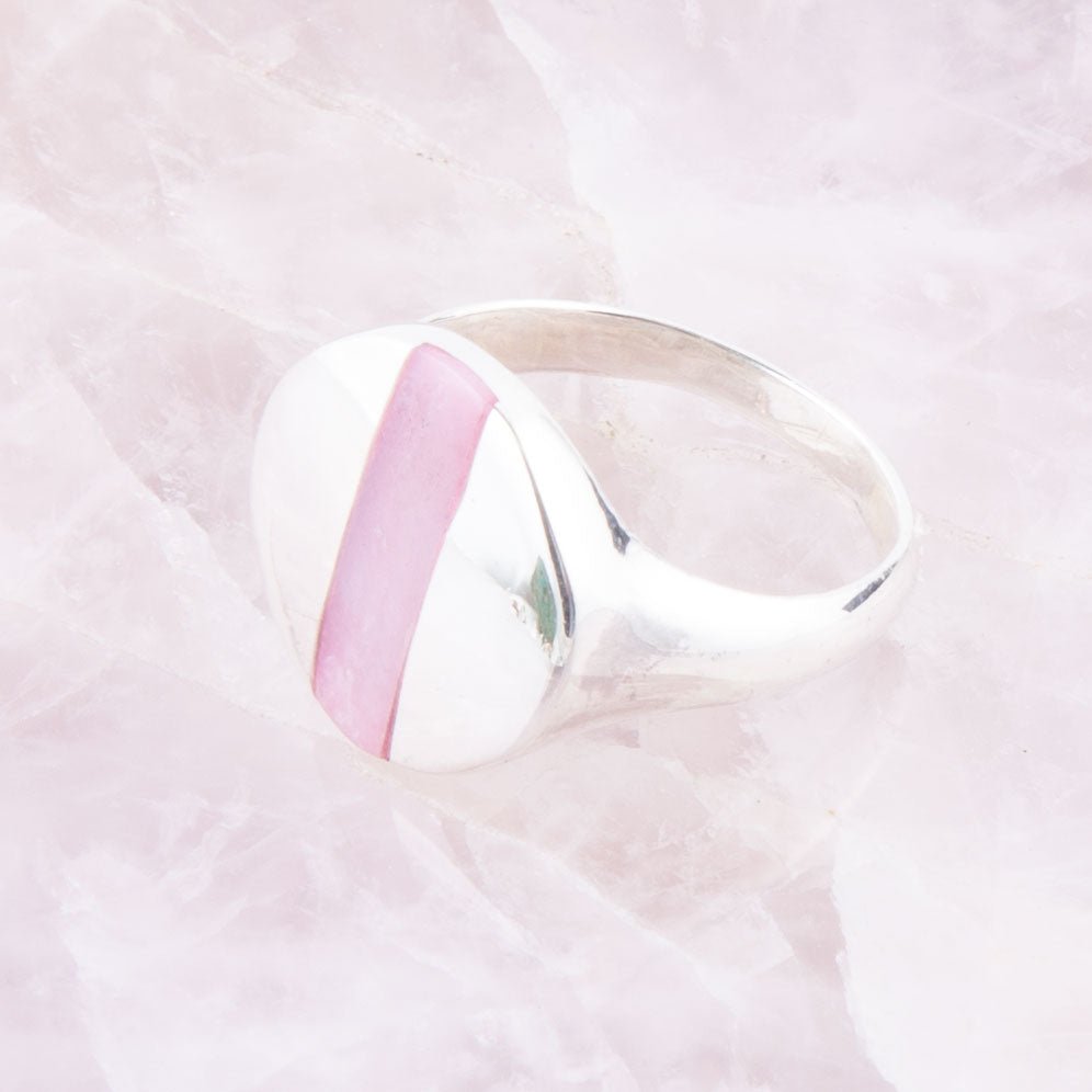 Signet Pink Opal and Sterling Silver Circle Ring