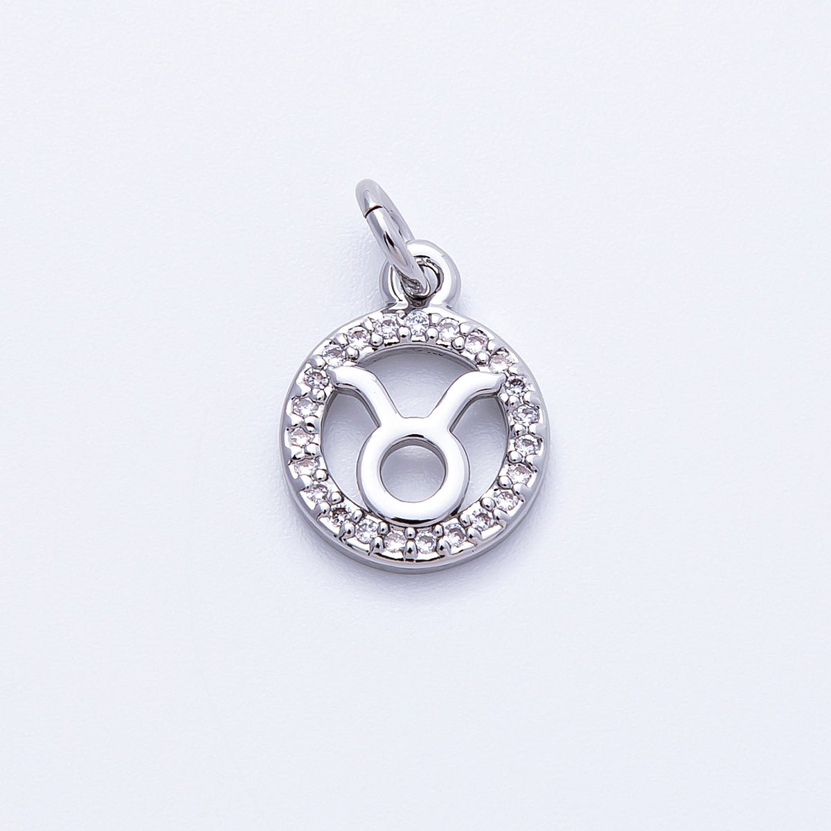 Silver 13.5mm Micro Paved CZ Personalized Zodiac Sign Charm | Charms-00235 ~ Charms-00246