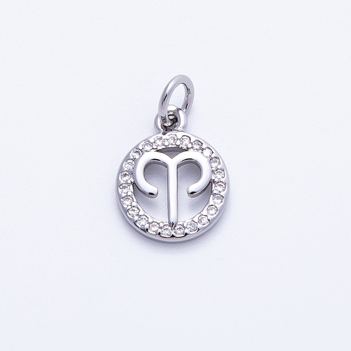 Silver 13.5mm Micro Paved CZ Personalized Zodiac Sign Charm | Charms-00235 ~ Charms-00246