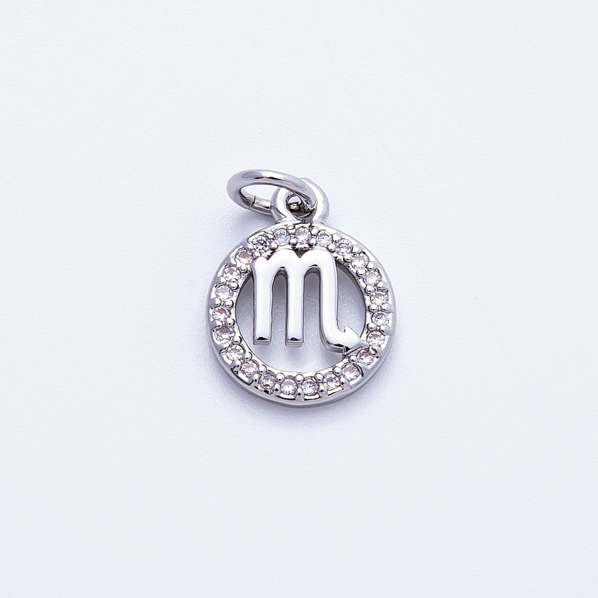 Silver 13.5mm Micro Paved CZ Personalized Zodiac Sign Charm | Charms-00235 ~ Charms-00246