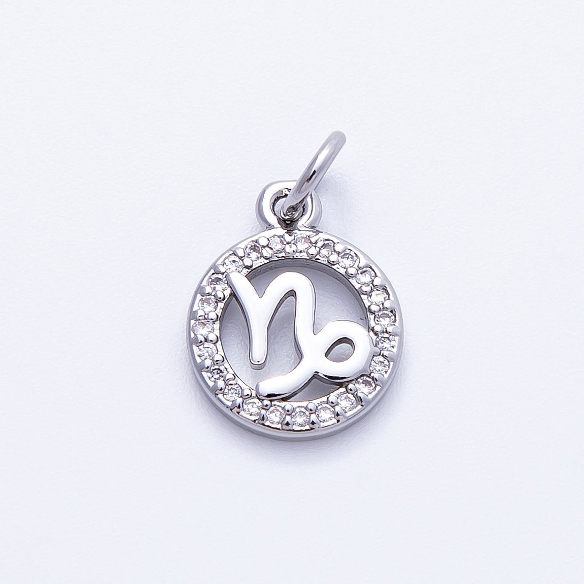 Silver 13.5mm Micro Paved CZ Personalized Zodiac Sign Charm | Charms-00235 ~ Charms-00246