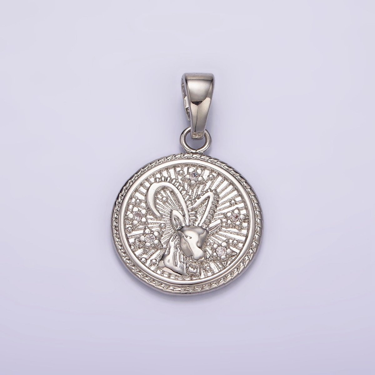 White Gold Filled Zodiac Sign Star CZ Medallion Personalized Pendant | A-A1701-A-A1706
