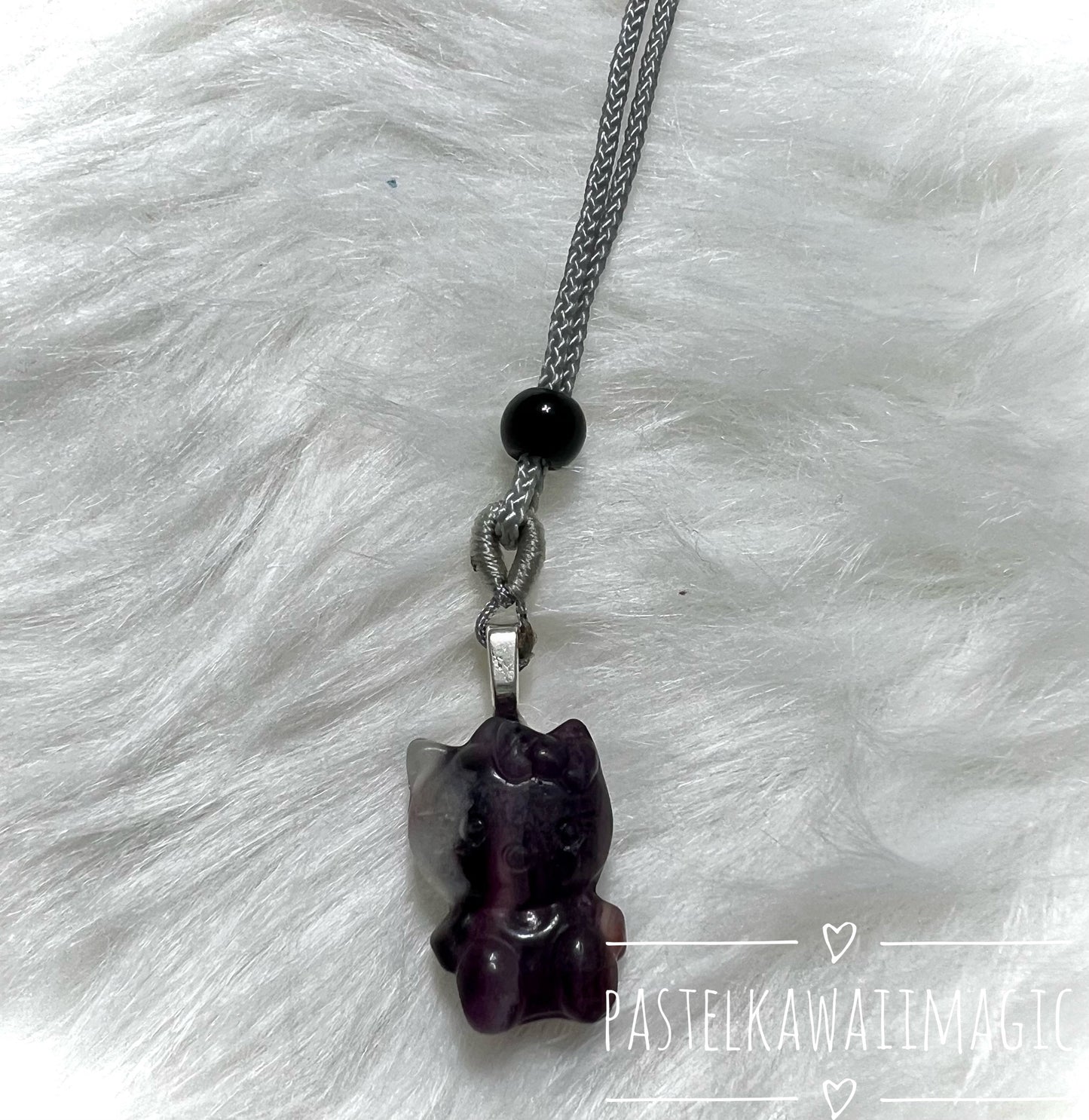 Gemstone Carving Pendant | Nostalgic Kawaii Crystal HK with Cord Necklace