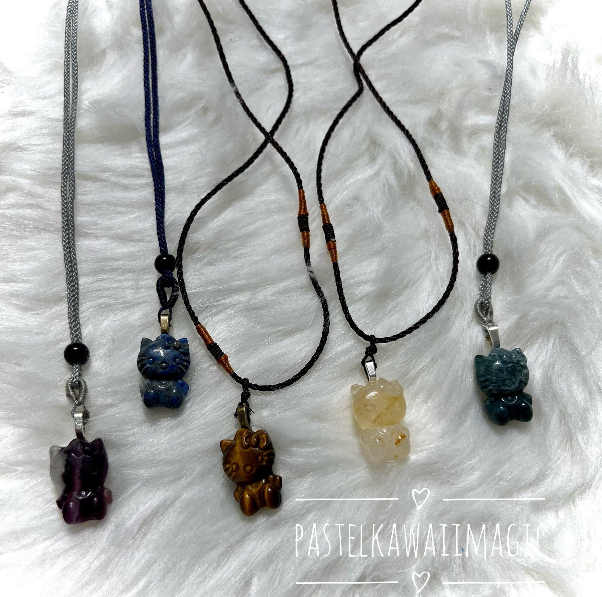 Gemstone Carving Pendant | Nostalgic Kawaii Crystal HK with Cord Necklace