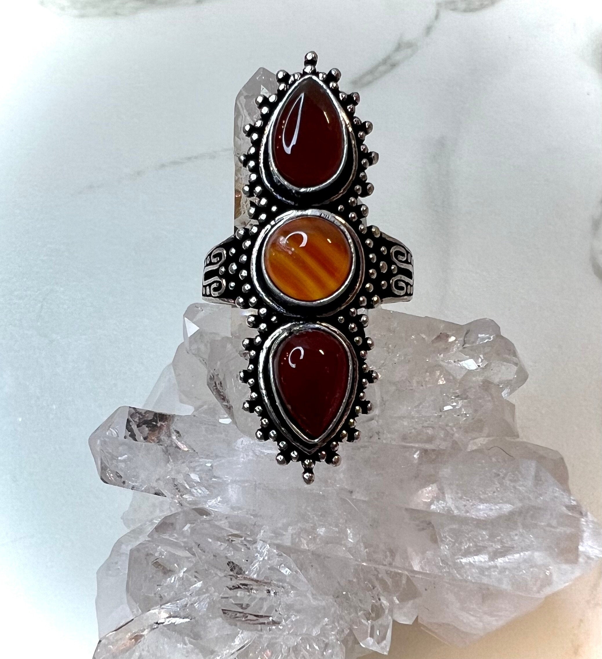 Sz 8 sterling silver carnelian outlet ring