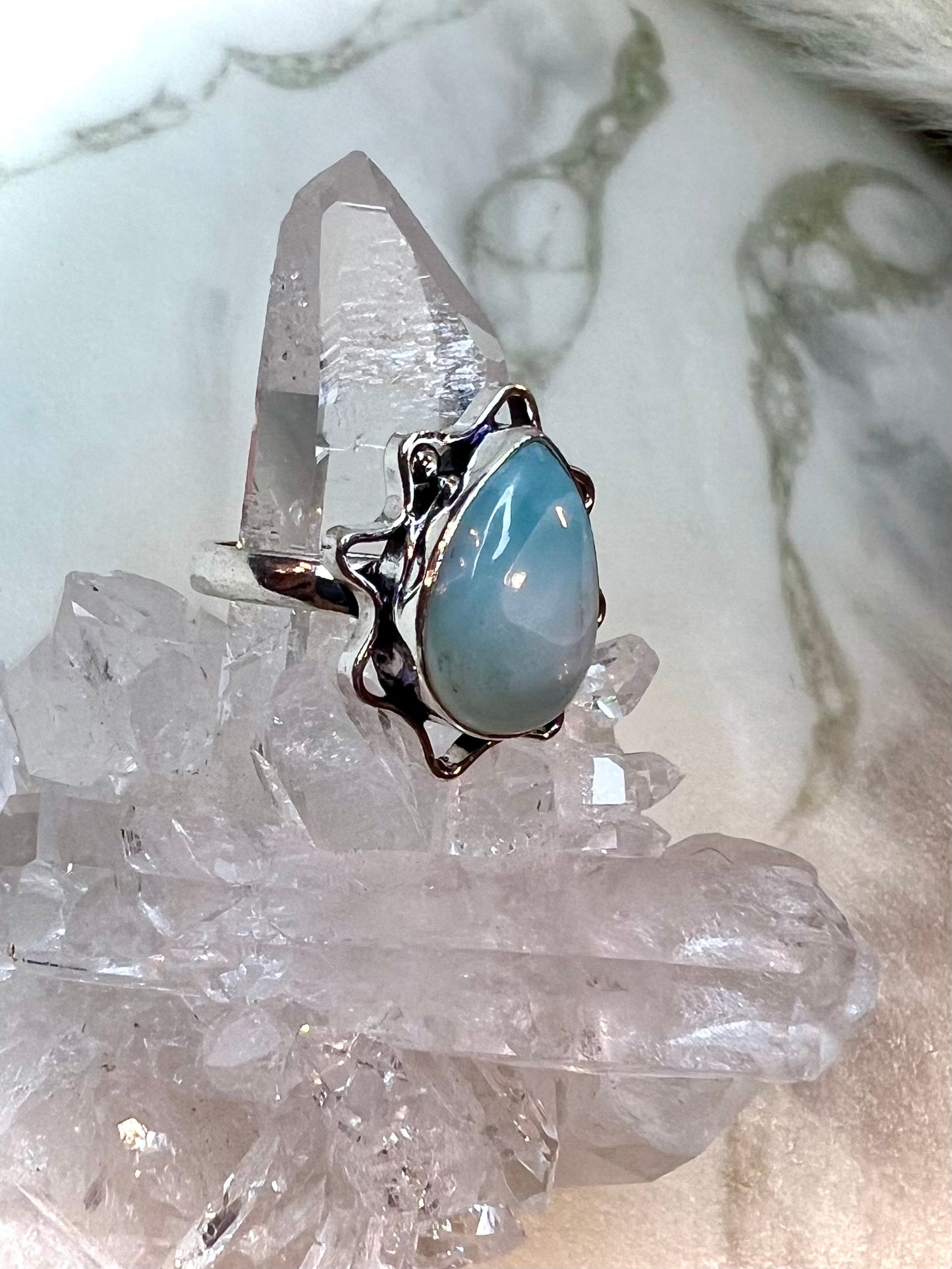 Larimar Rings | Dreamy Ocean Hues in 925 Silver | Embrace Serenity and Oceanic Beauty