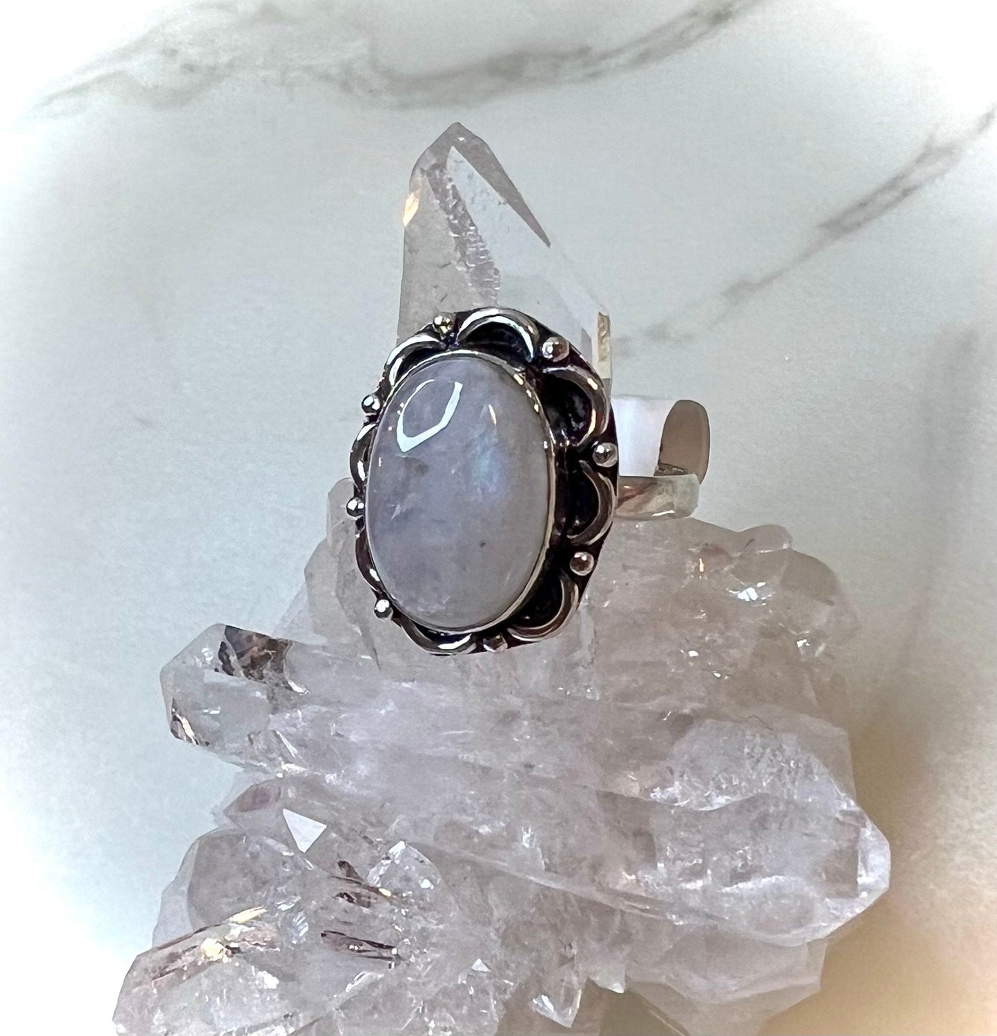 Blue Moonstone Size 8.5 Ring | Gemstone 925 Silver Ring | Embrace Intuition and Feminine Energy