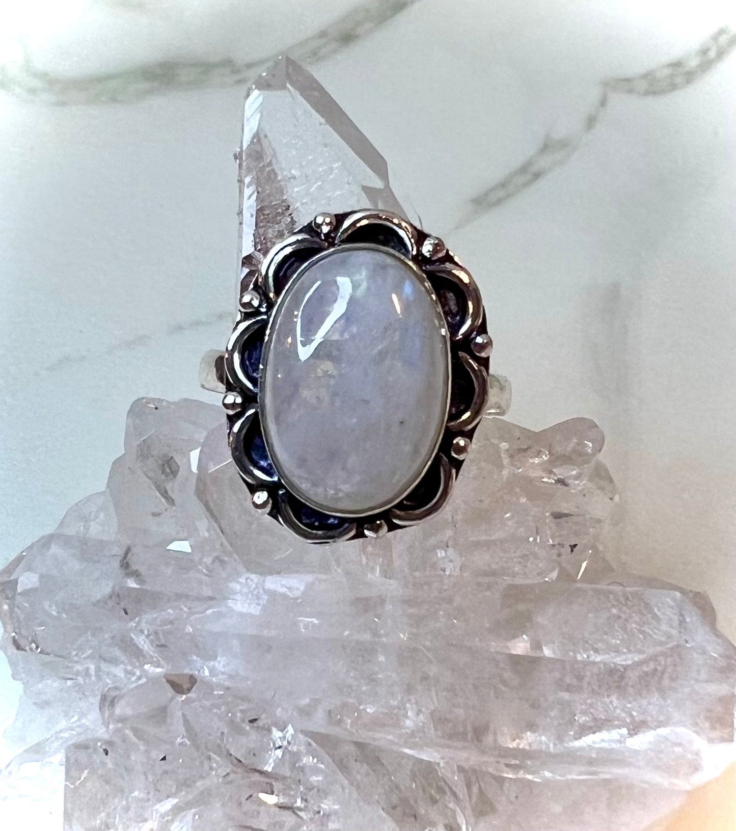 Blue Moonstone Size 8.5 Ring | Gemstone 925 Silver Ring | Embrace Intuition and Feminine Energy