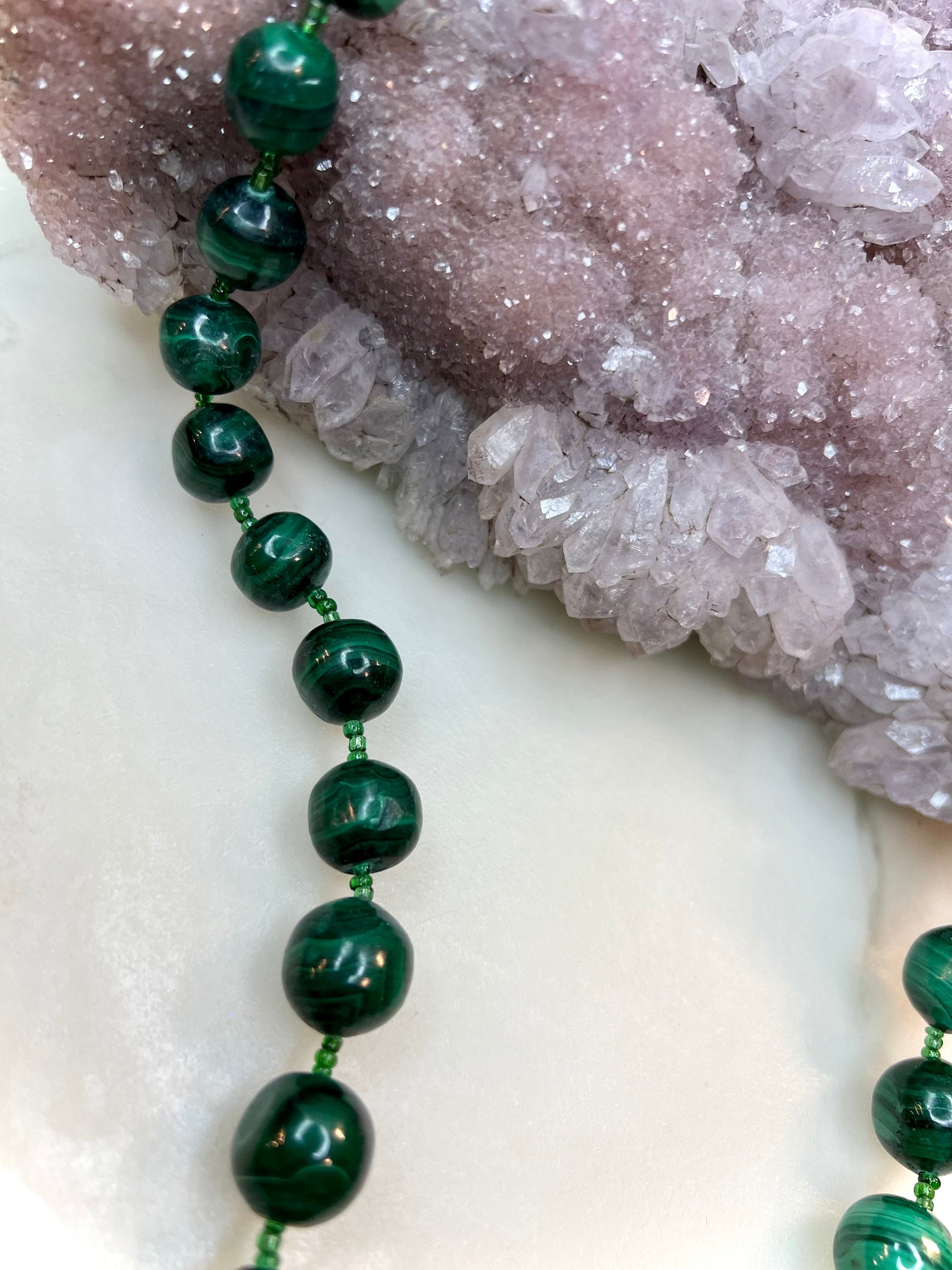 Malachite Tower Beaded Necklace | HandKnotted | Emotional Healing and Well Being