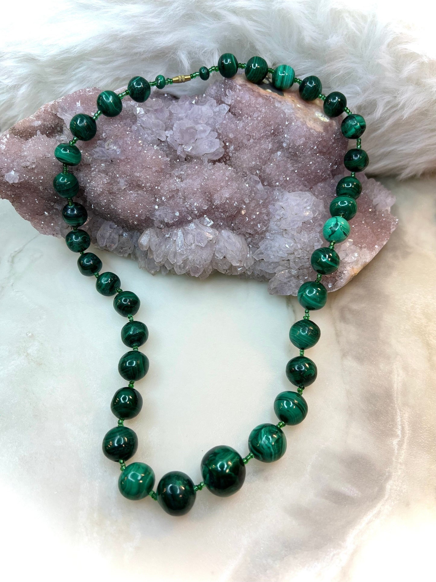 Malachite Tower Beaded Necklace | HandKnotted | Emotional Healing and Well Being