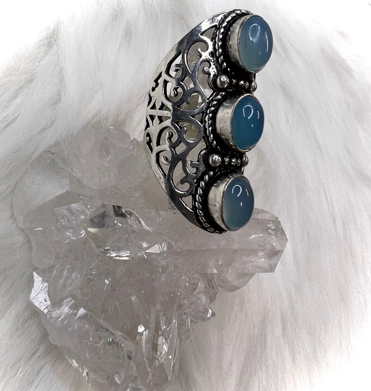 Aquamarine Size 7.5 Ring | Filagree Witchy Aesthetic | in 925 Silver with Bewitching Intuitions