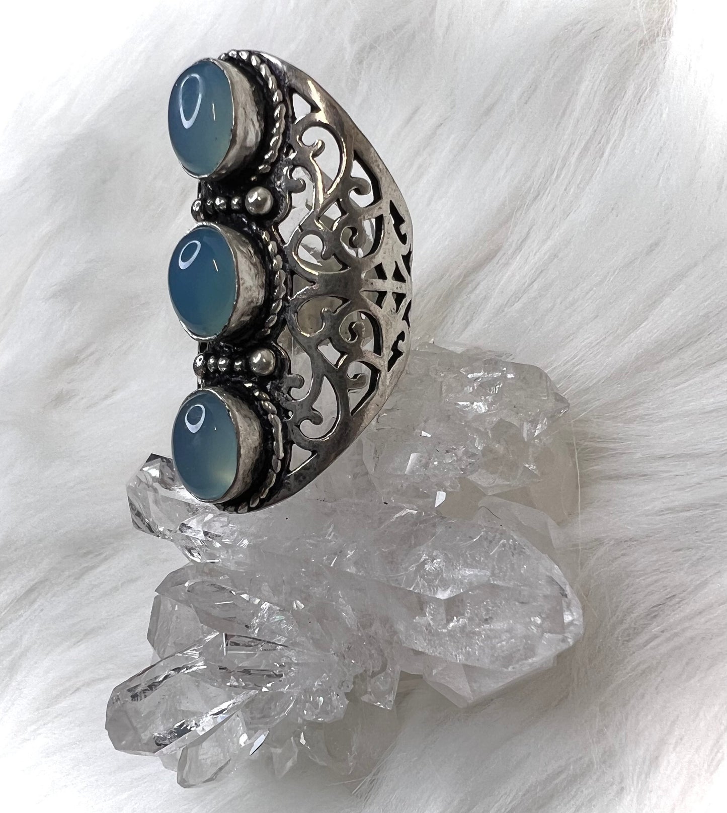 Aquamarine Size 7.5 Ring | Filagree Witchy Aesthetic | in 925 Silver with Bewitching Intuitions