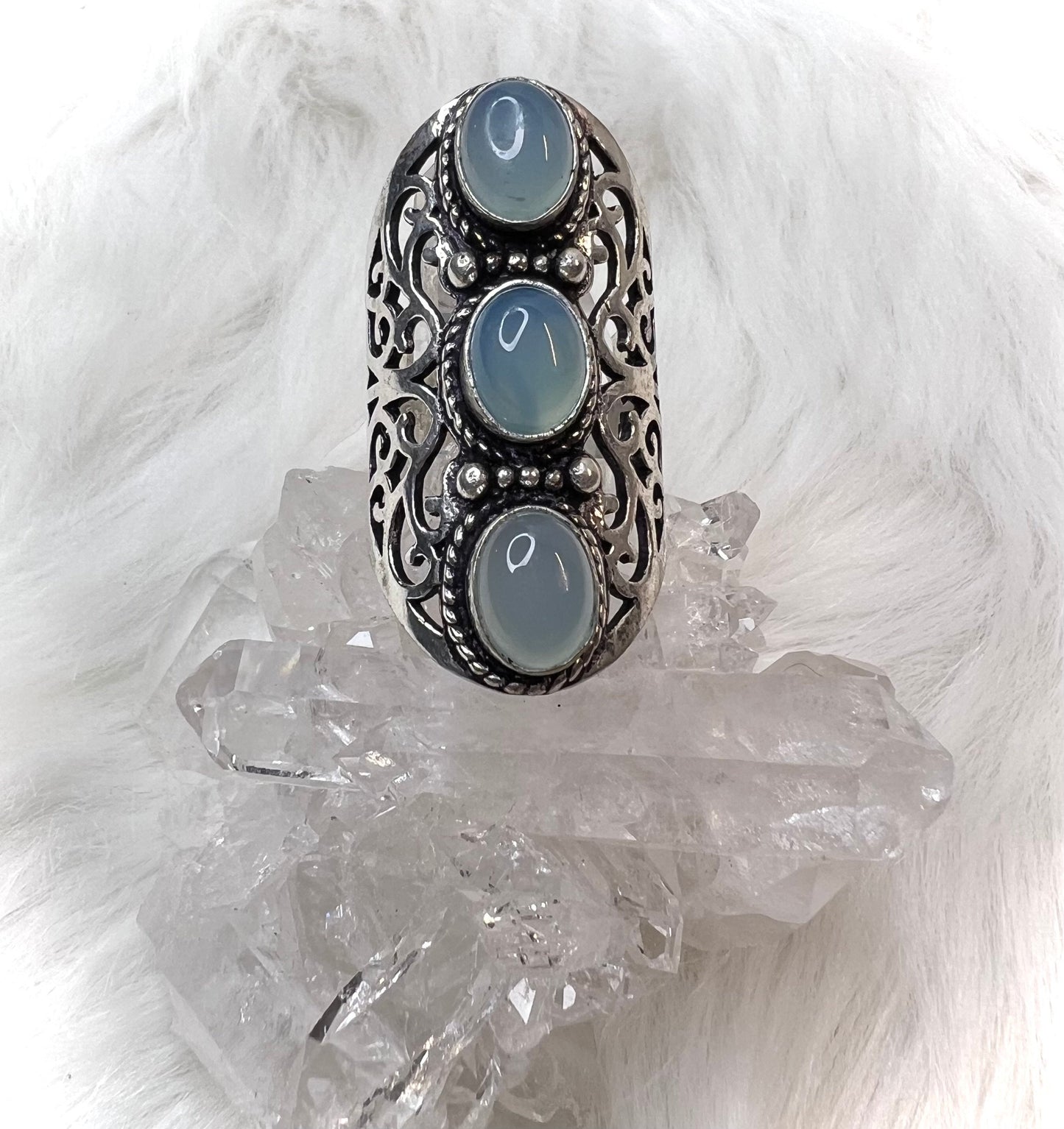 Aquamarine Fillagree Silver Ring