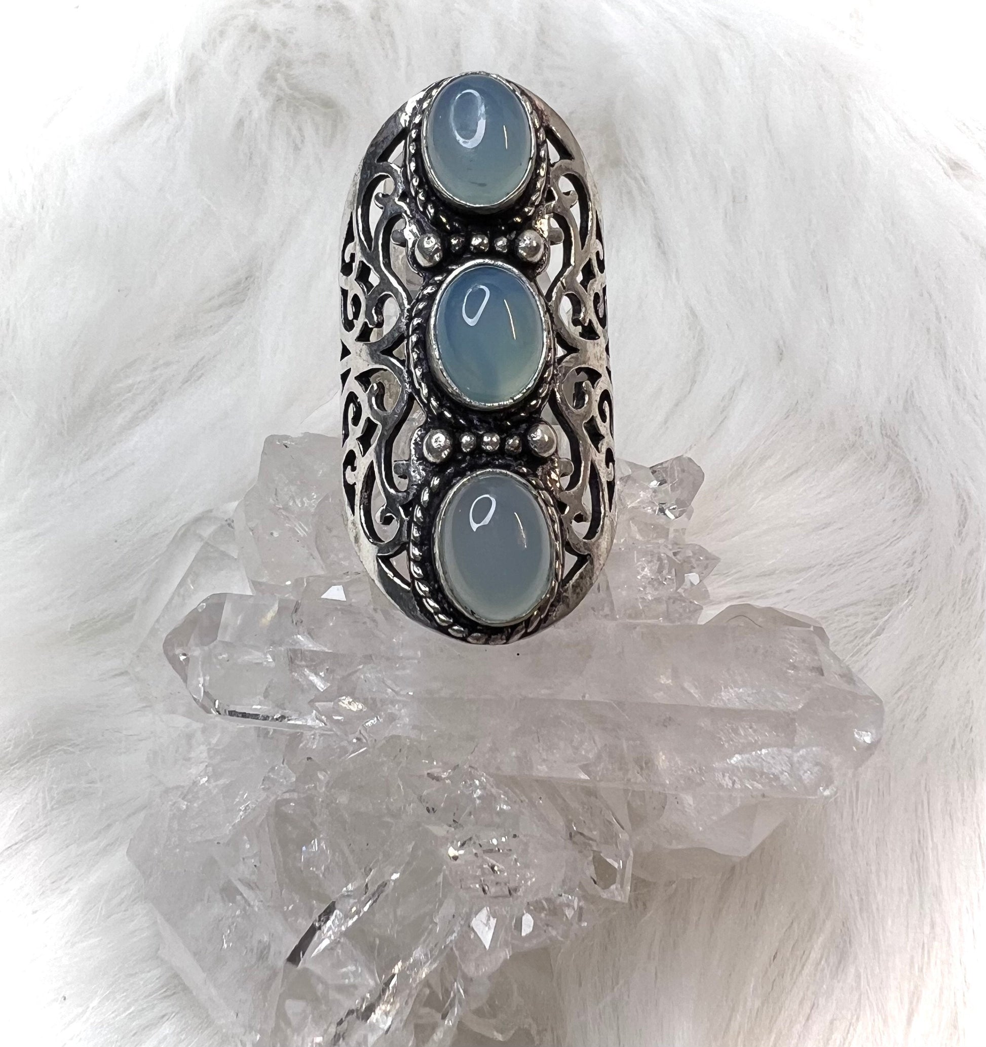 Aquamarine Fillagree Silver Ring