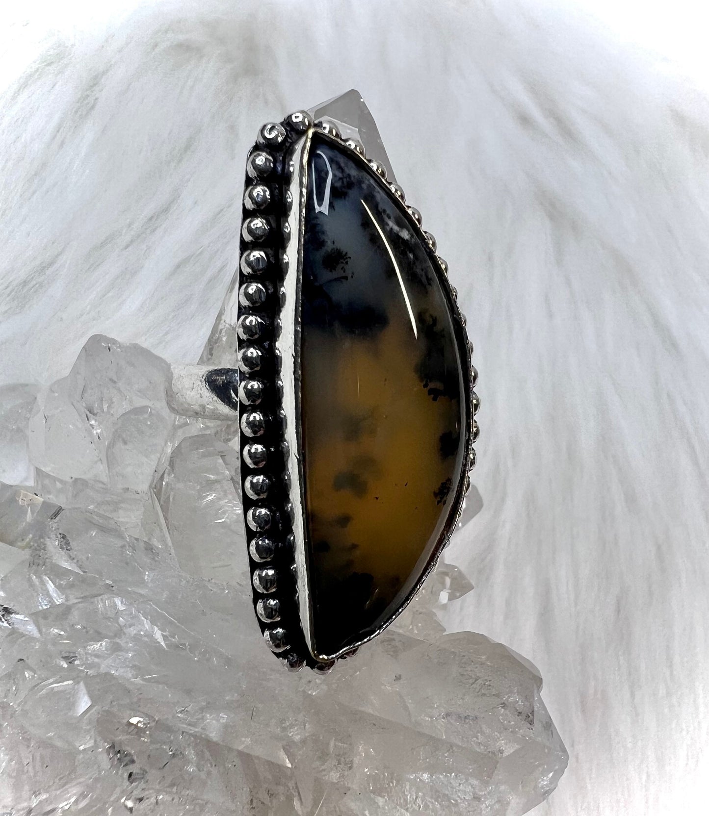 Dendritic Agate Size 8.75 Ring | Handforged 925 Silver Ring | Earth Art with Nurturing Energy