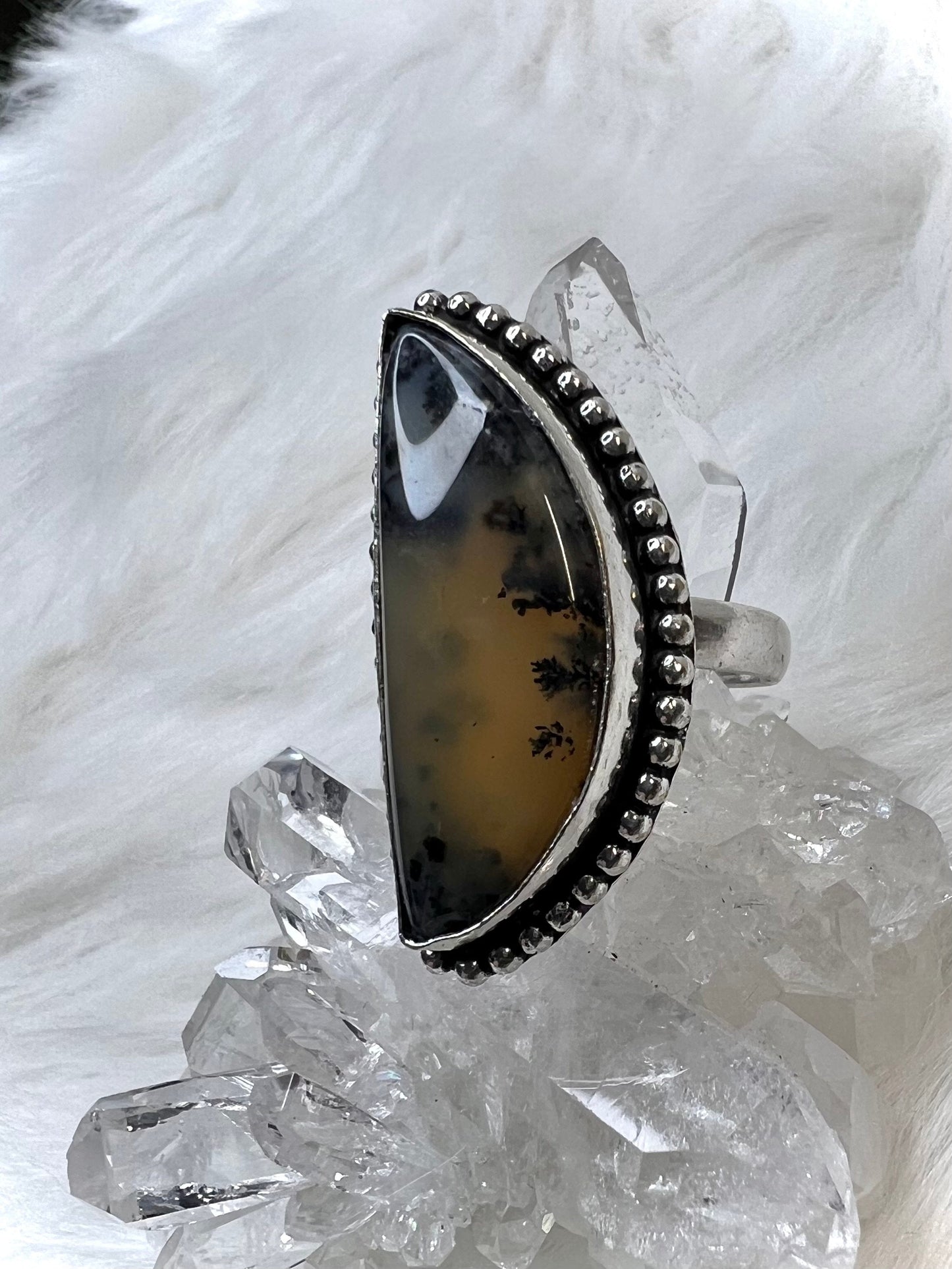 Dendritic Agate Size 8.75 Ring | Handforged 925 Silver Ring | Earth Art with Nurturing Energy