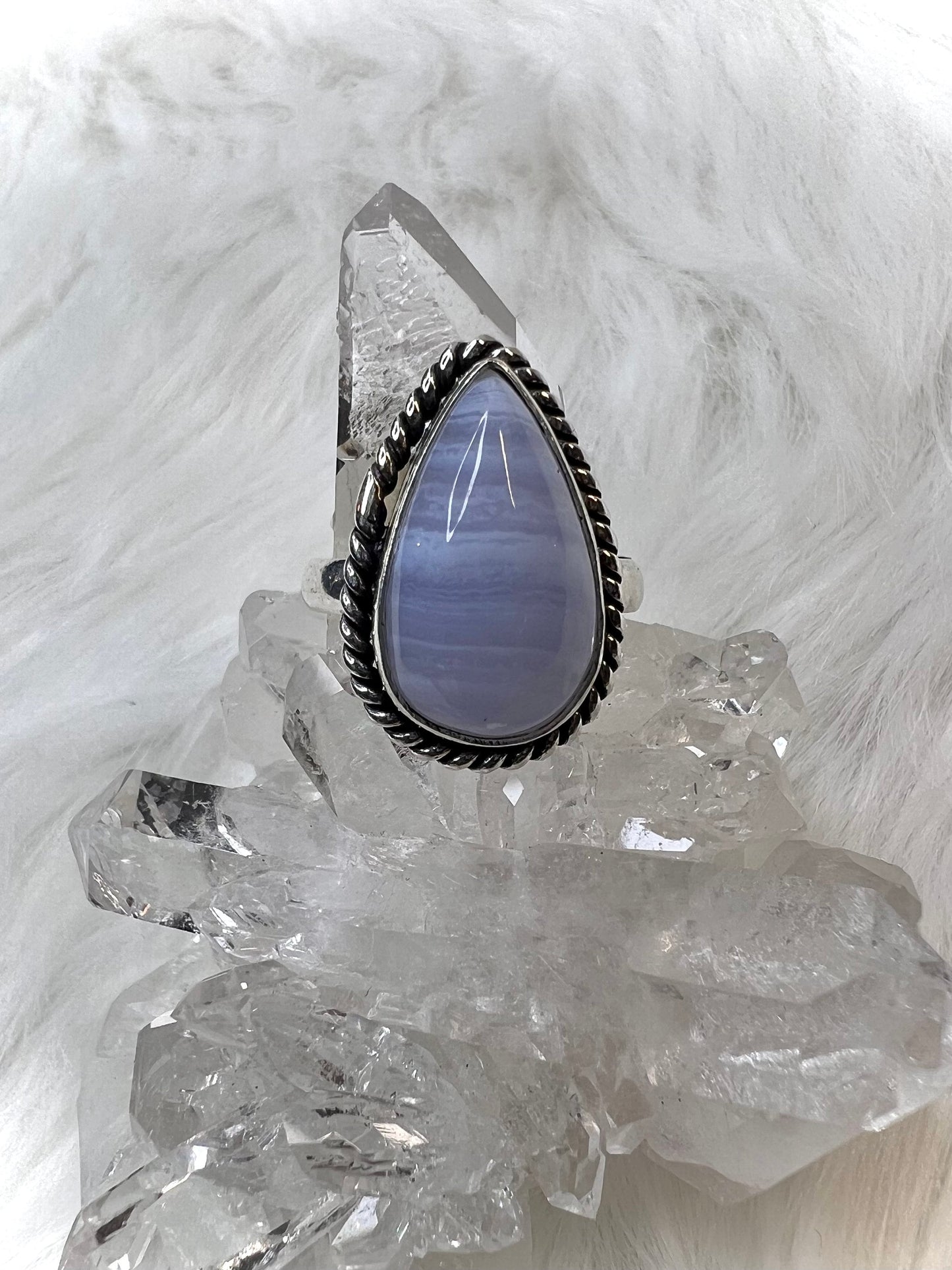 Blue Lace Agate Size 7 Ring | 925 Silver Elegance | Delicate Blue Banded Agate Beautifully Tranquil