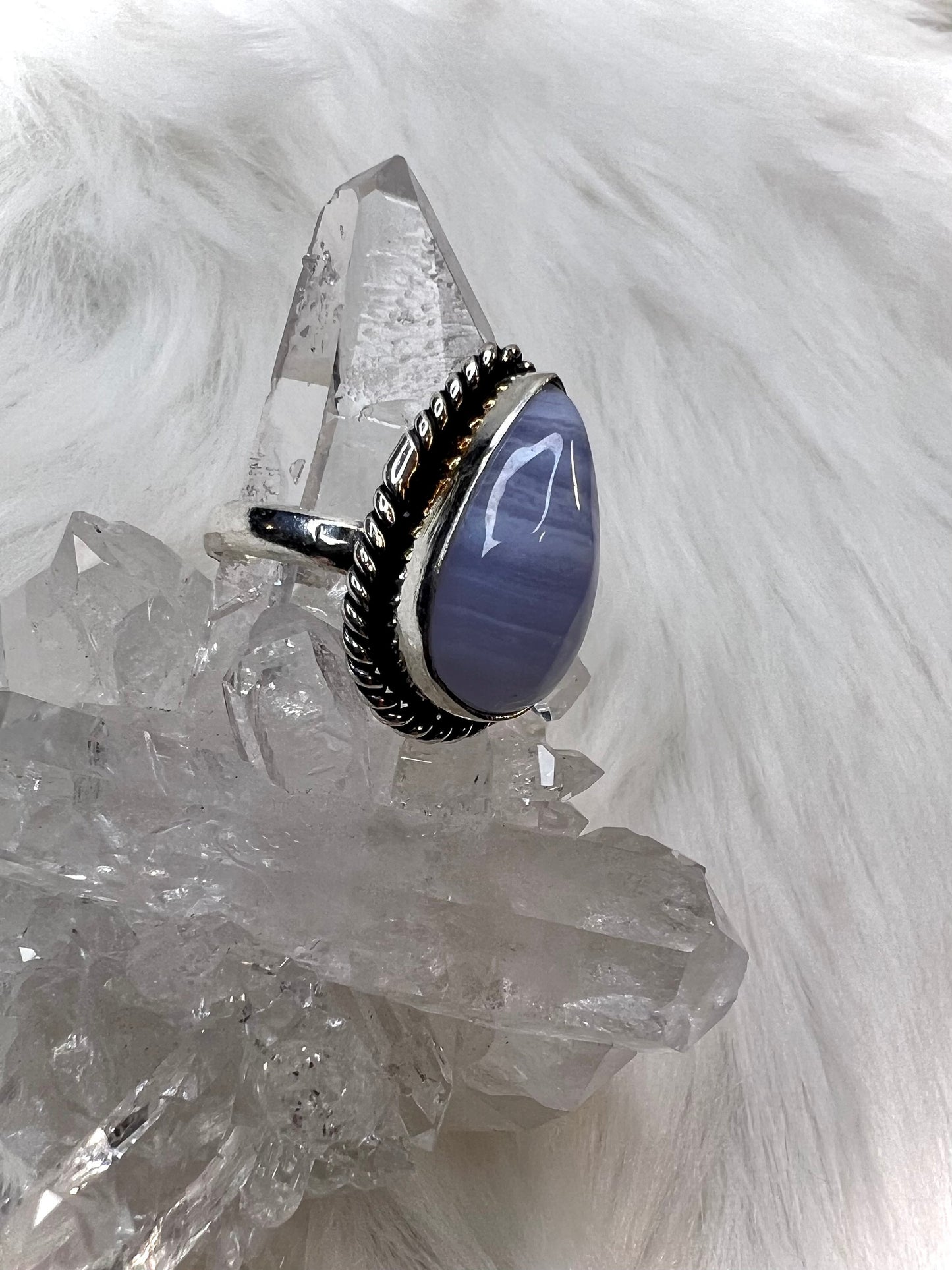 Blue Lace Agate Size 7 Ring | 925 Silver Elegance | Delicate Blue Banded Agate Beautifully Tranquil