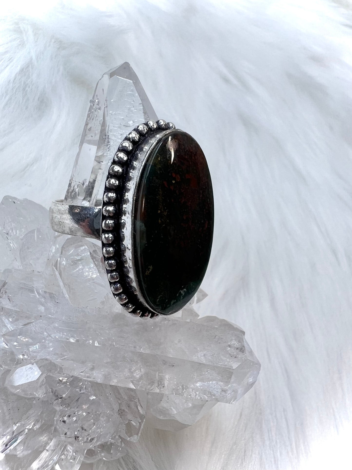 Dragon Bloodstone Size 7.5 Ring | 925 Silver | Mystical Aesthetic of Strength and Vitality