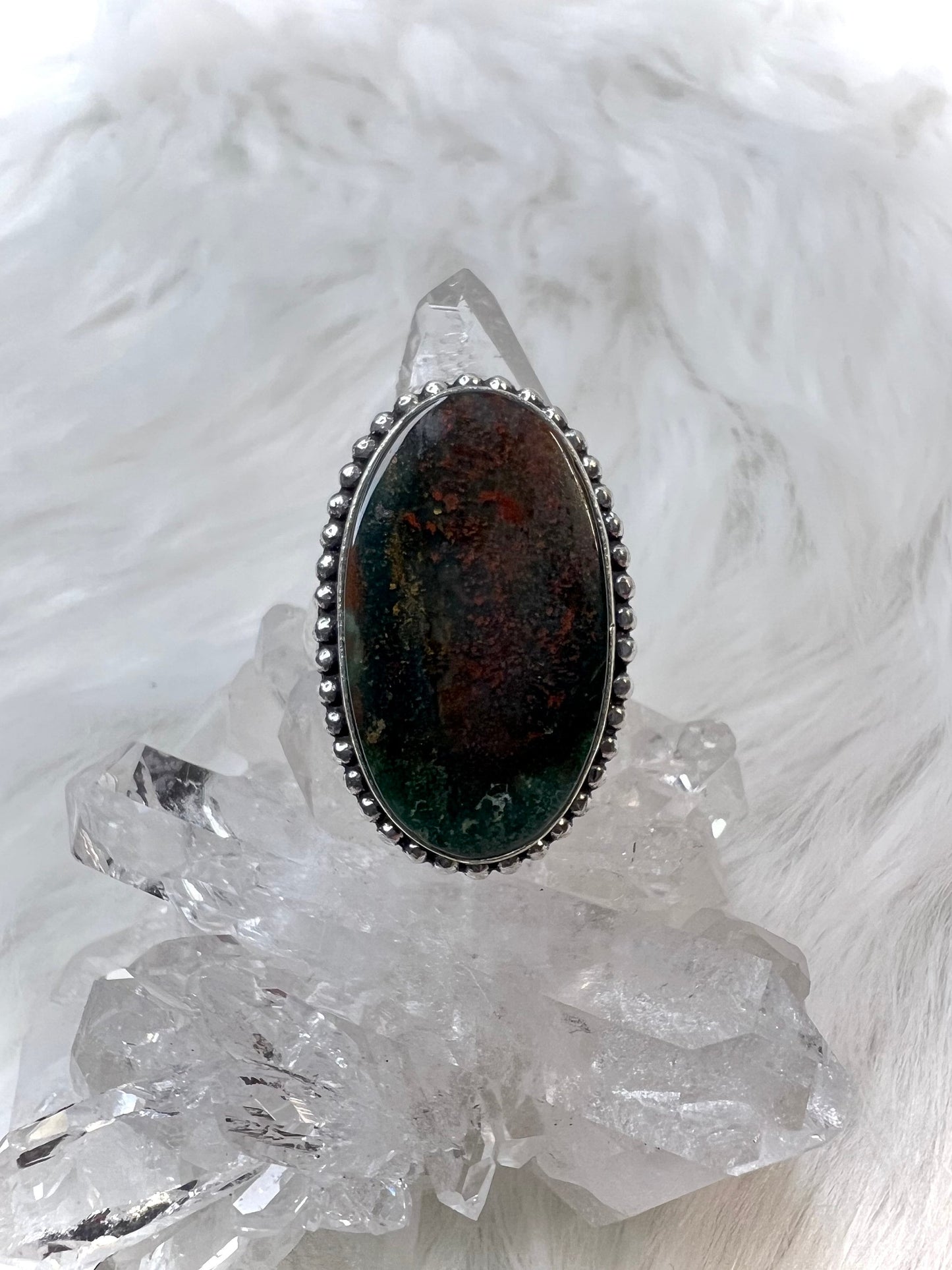 Dragon Bloodstone Size 7.5 Ring | 925 Silver | Mystical Aesthetic of Strength and Vitality