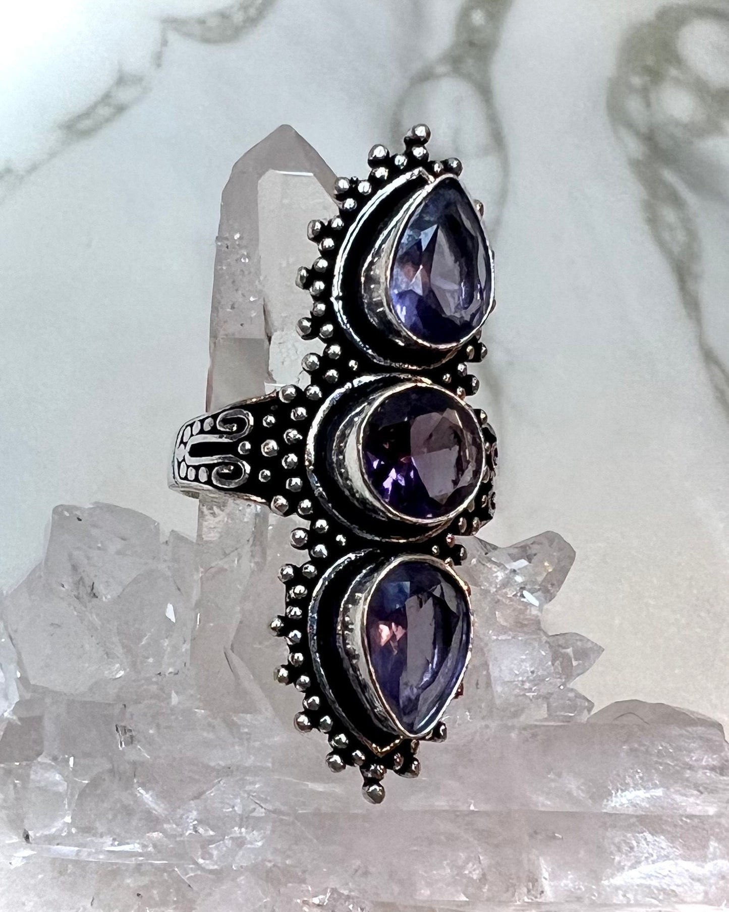 Amethyst Size 7.25 | Filagree Ring Faceted | Witchy Aesthetic in 925 Silver