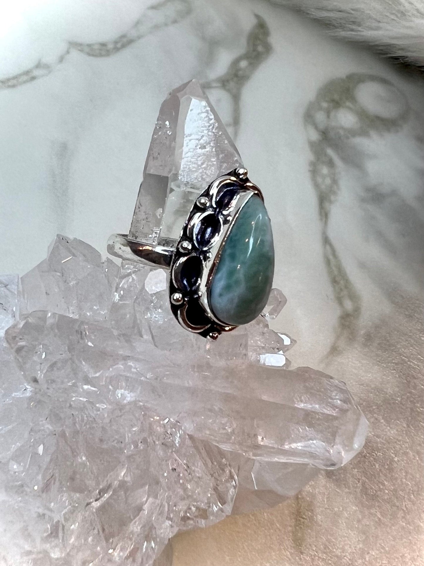 Larimar Rings | Dreamy Ocean Hues in 925 Silver | Embrace Serenity and Oceanic Beauty