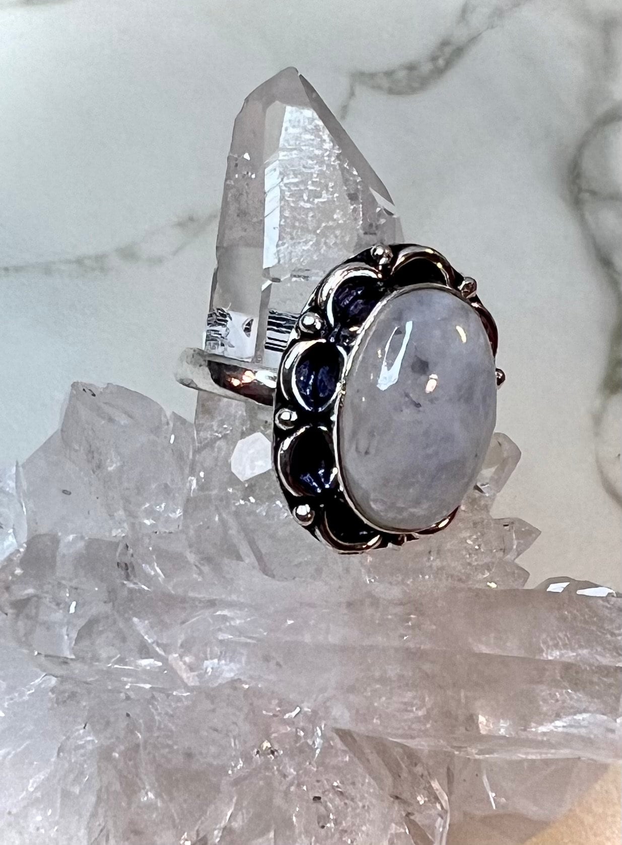 Blue Moonstone Size 8.5 Ring | Gemstone 925 Silver Ring | Embrace Intuition and Feminine Energy