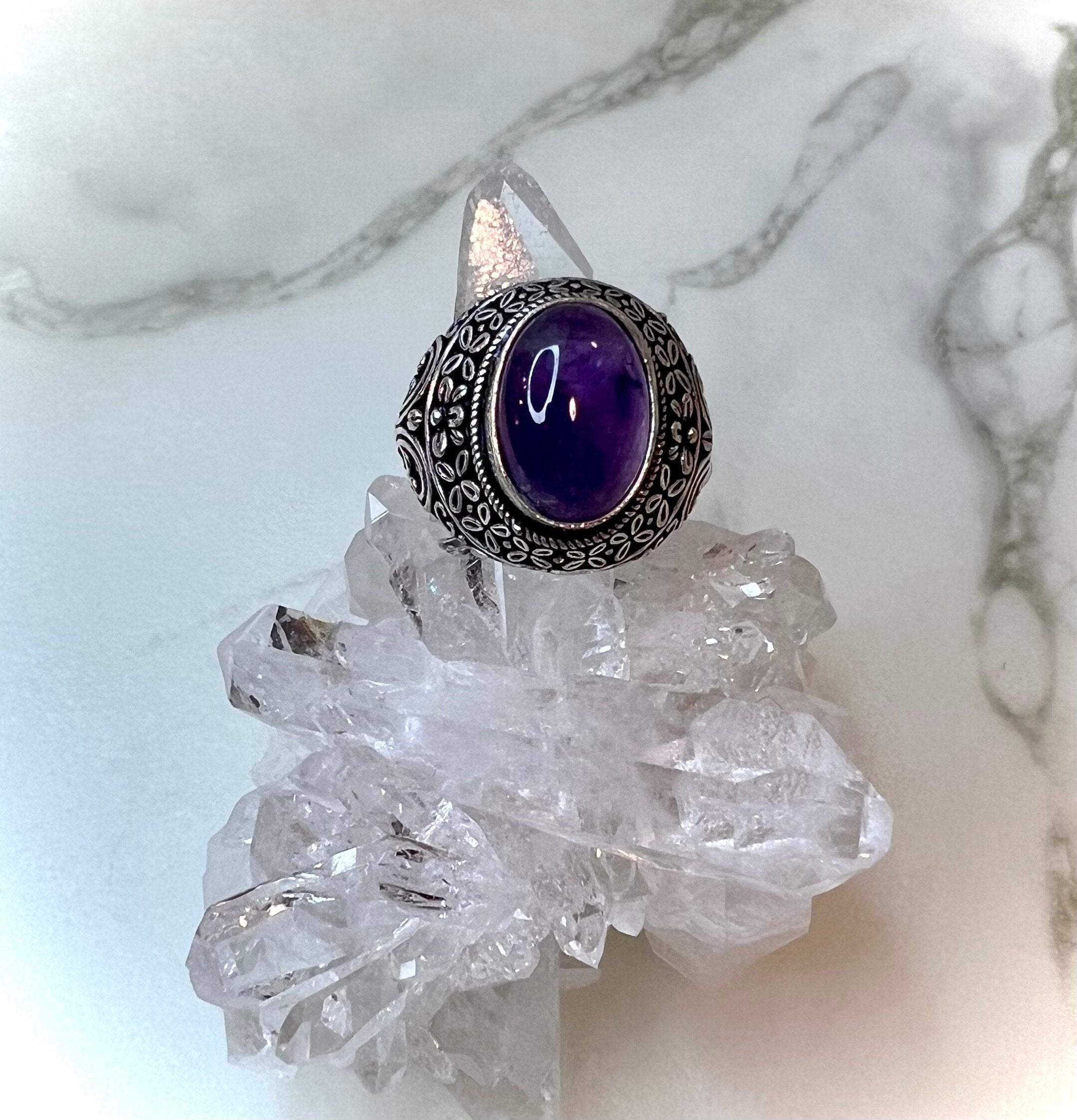 Large Amethyst Sterling cheapest Silver Ring - Size 6.75