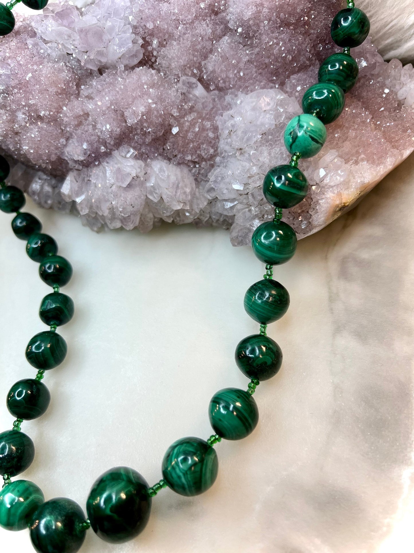 Malachite Tower Beaded Necklace | HandKnotted | Emotional Healing and Well Being