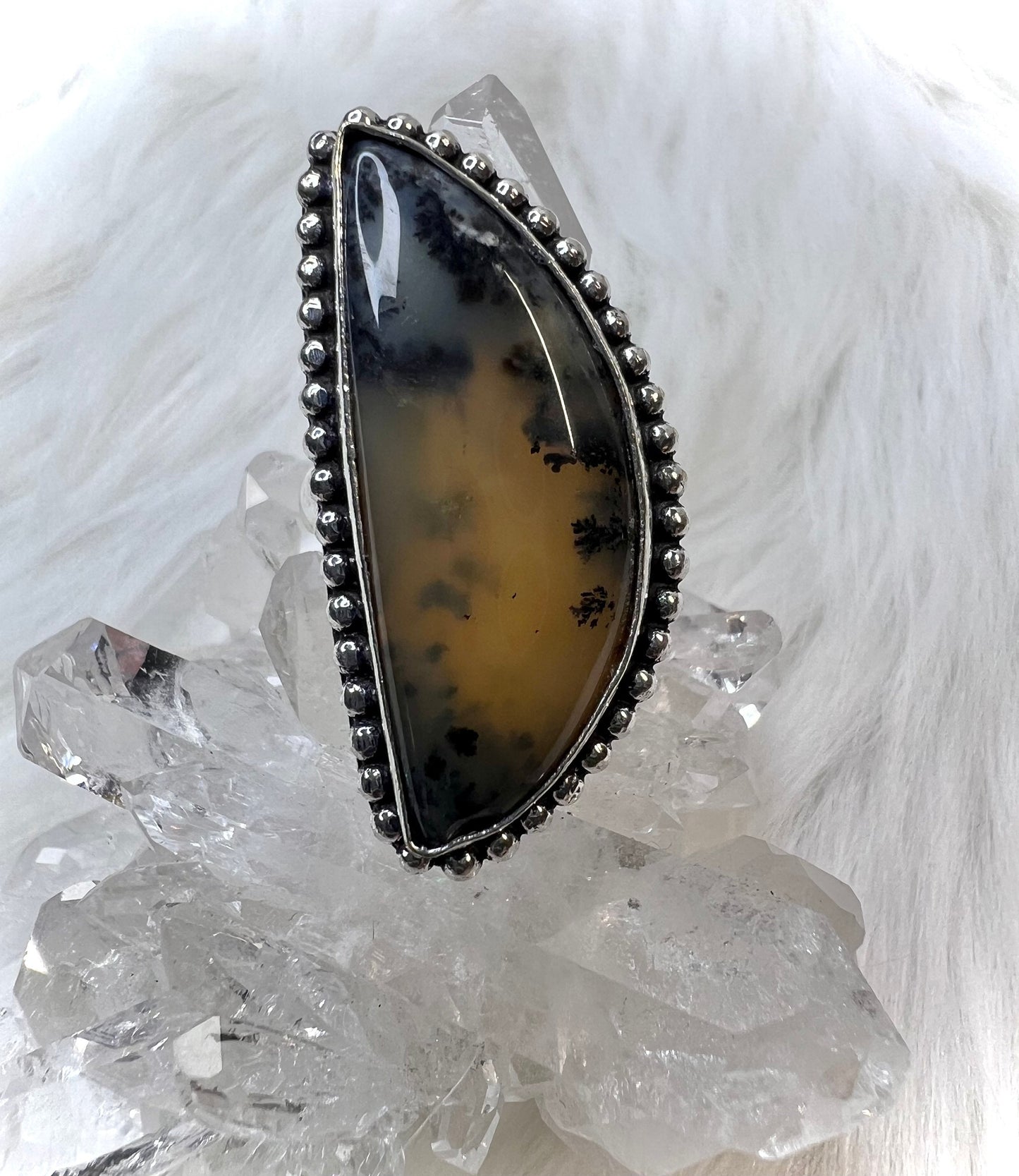 Dendritic Agate Size 8.75 Ring | Handforged 925 Silver Ring | Earth Art with Nurturing Energy