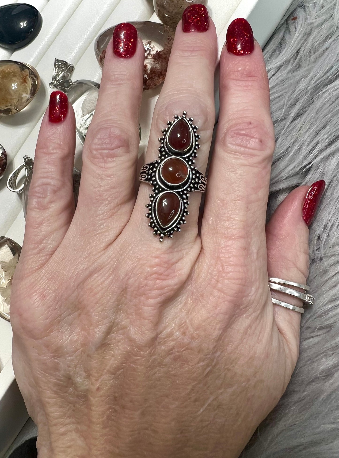 Carnelian silver filigree ring