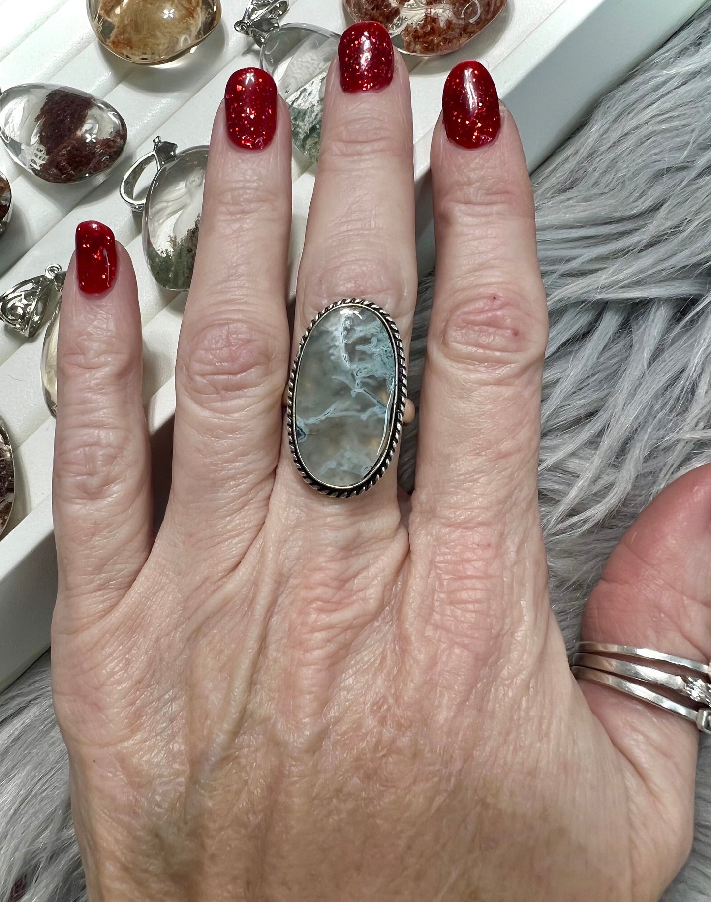 Moss agate silver Ring