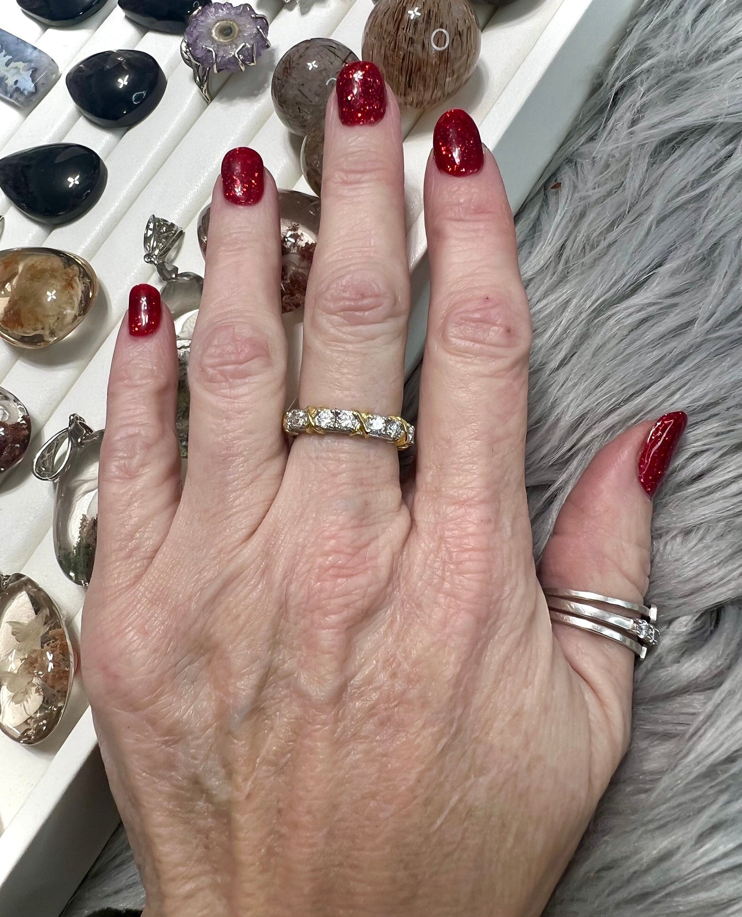 Eternity X gold and silver Moissanite ring