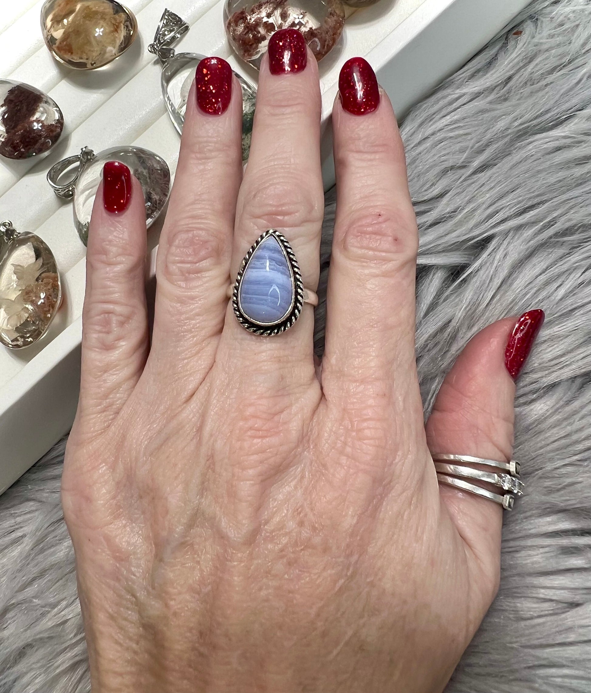 Blue lace agate silver Ring