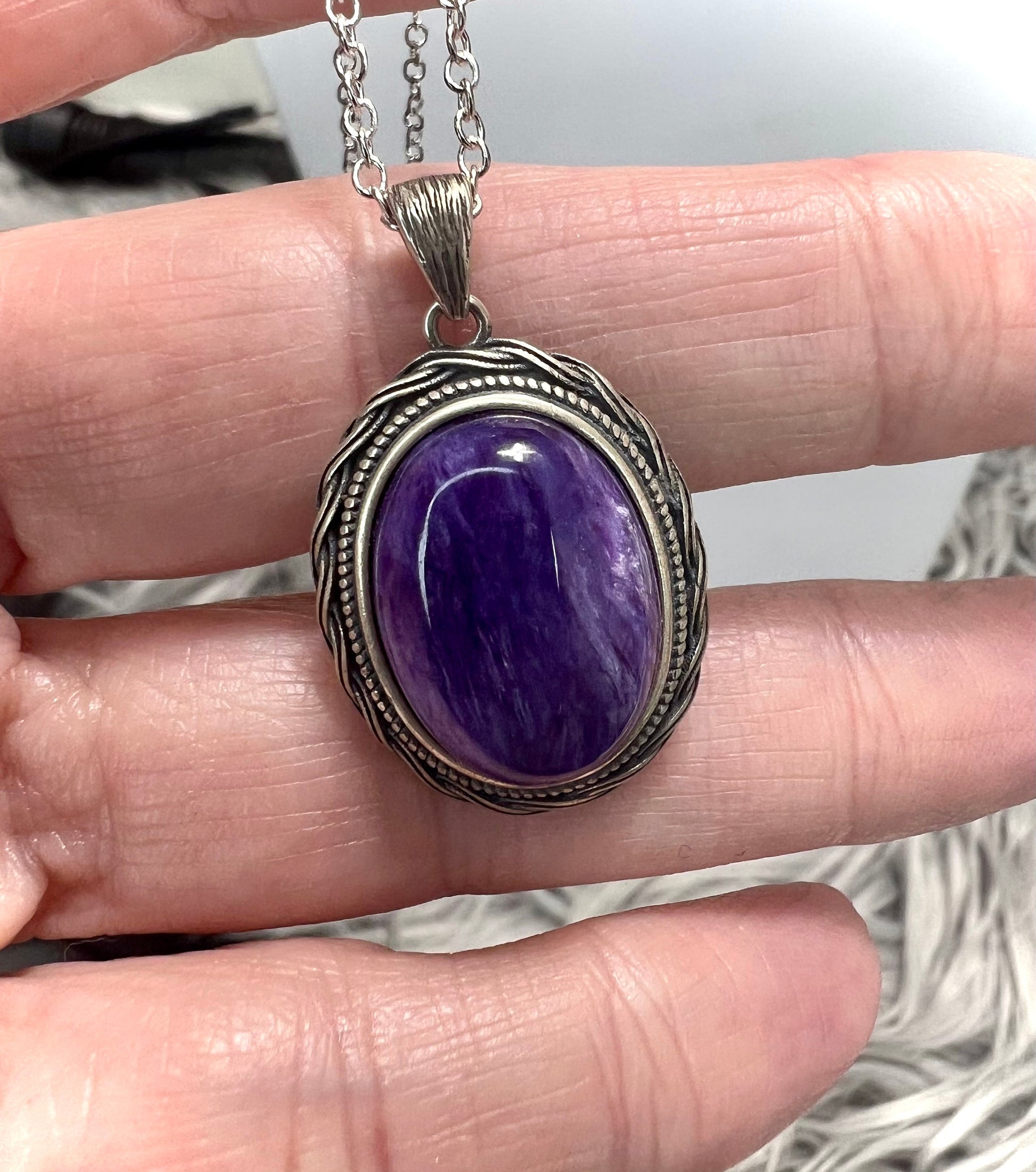 Charoite silver pendant