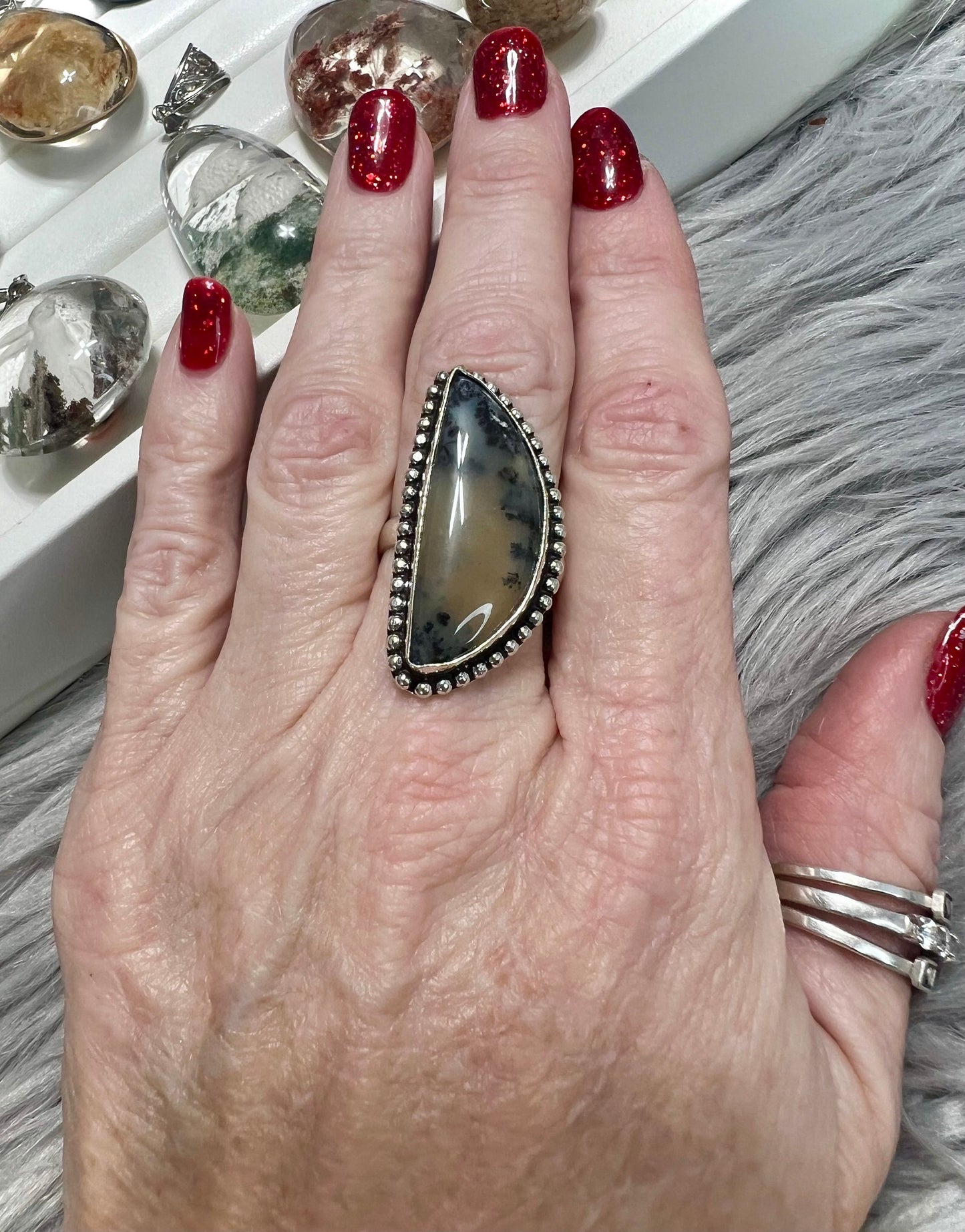 Dendritic agate silver Ring