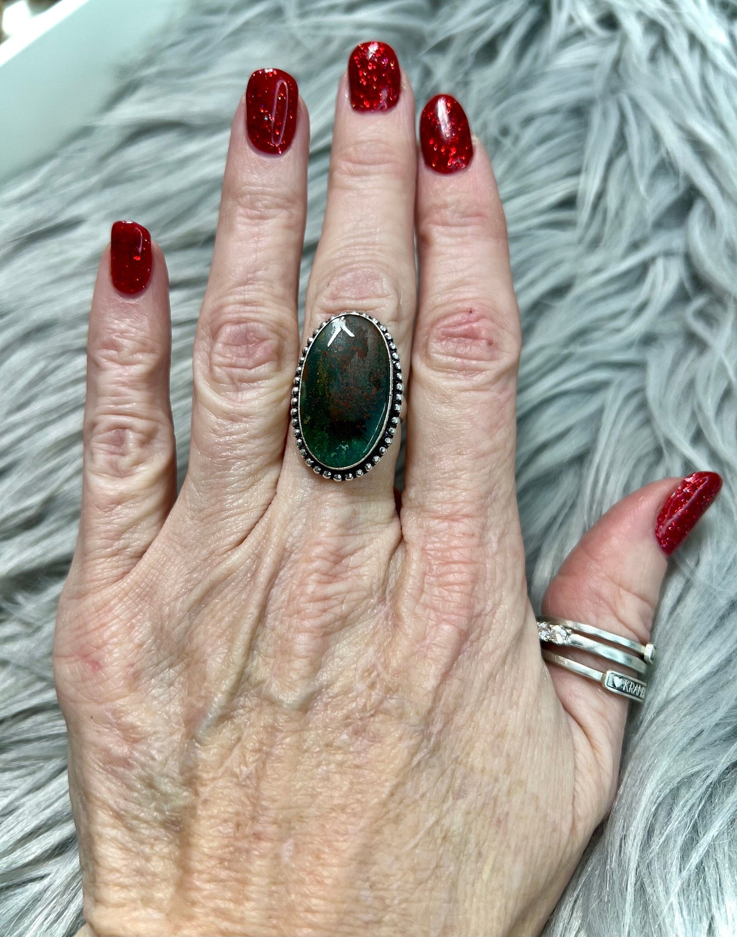 Dragon bloodstone silver ring