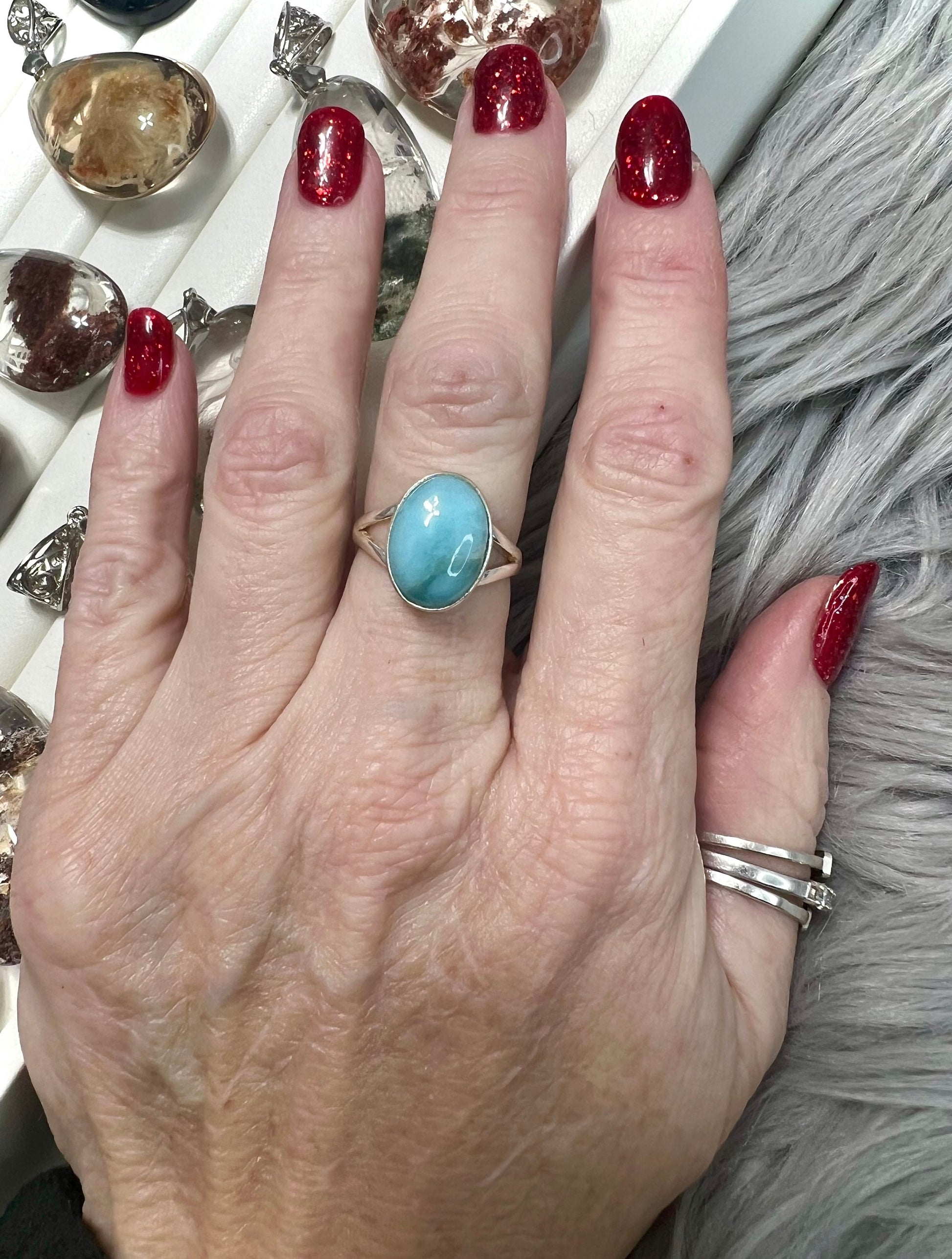 Larimar Rings | Dreamy Ocean Hues in 925 Silver | Embrace Serenity and Oceanic Beauty